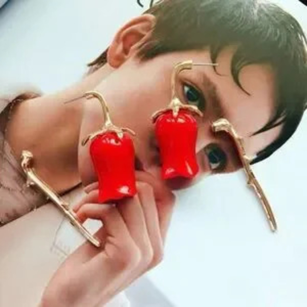 Statements Big Red Rose Flower Stud Earring